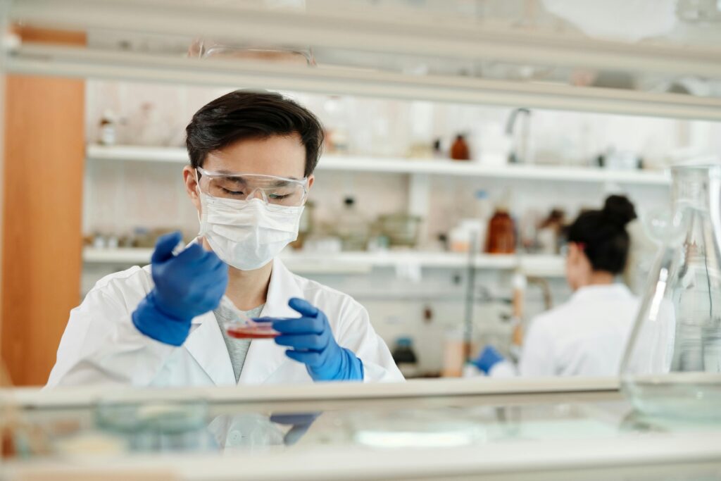 Biocontainment Laboratory workers in a lab