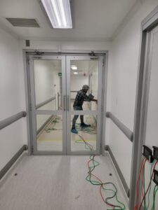 A lab worker working in a lab